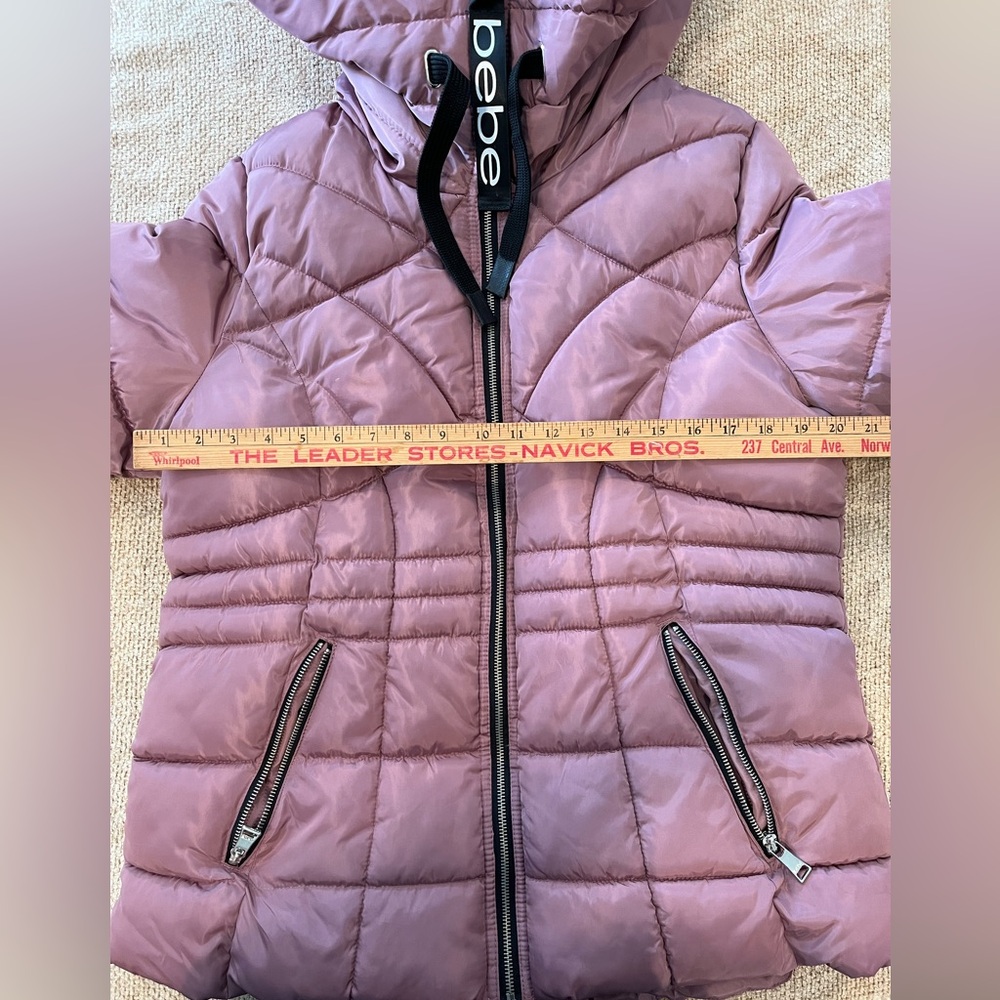 Bebe Women’s Puffer JACKET DUSTY ROSE FAUX FUR Lined Size Large Coat Full Zip